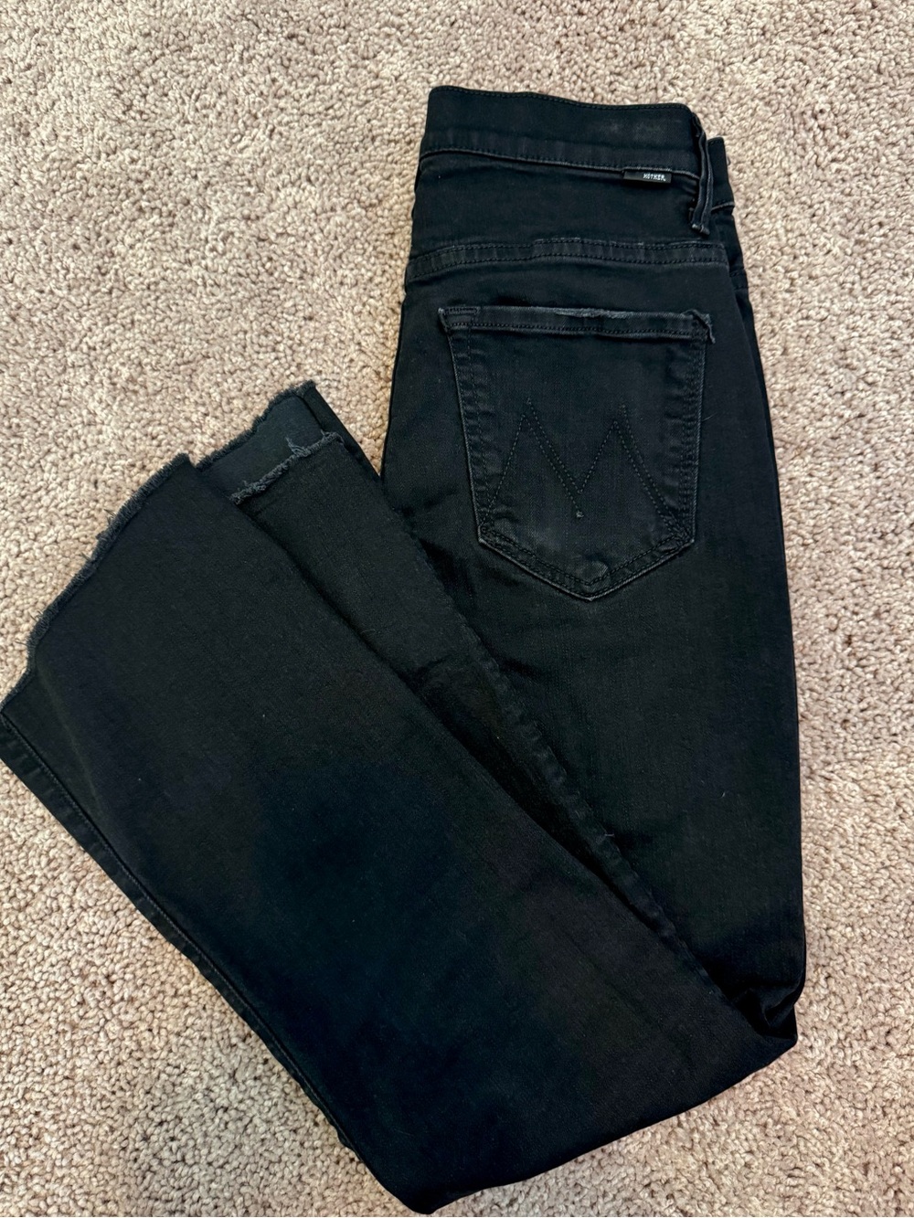 MOTHER Black Ankle-Cropped Jeans with Raw Hem